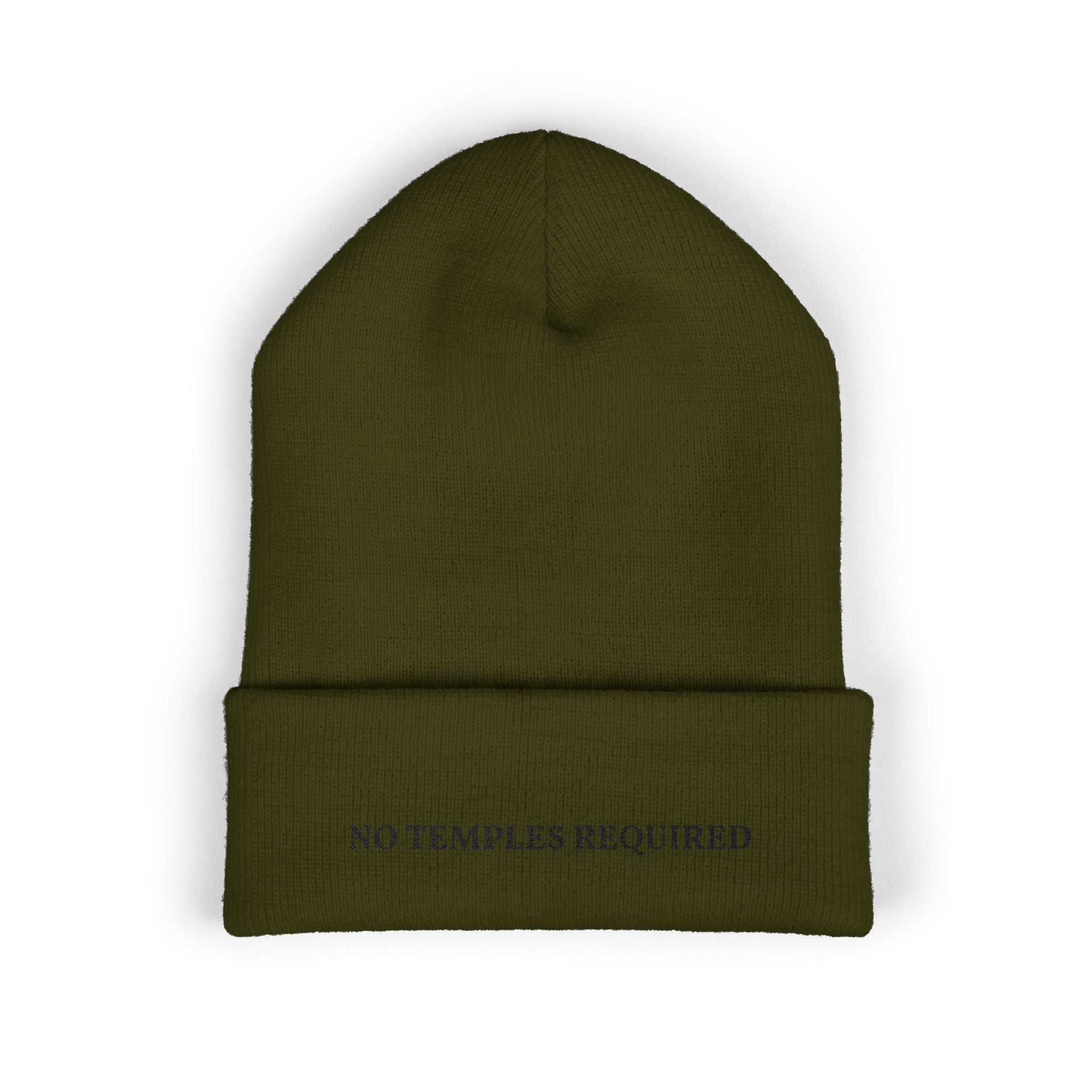 "No Temples Required" Embroidered Classic Cuffed Beanie