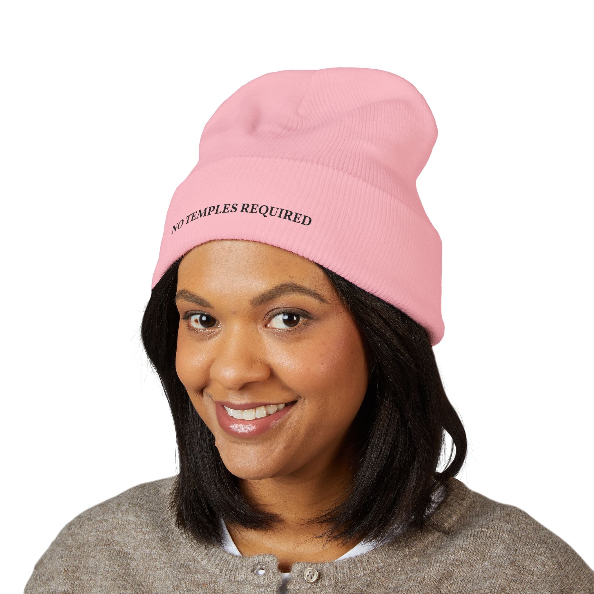 "No Temples Required" Embroidered Classic Cuffed Beanie
