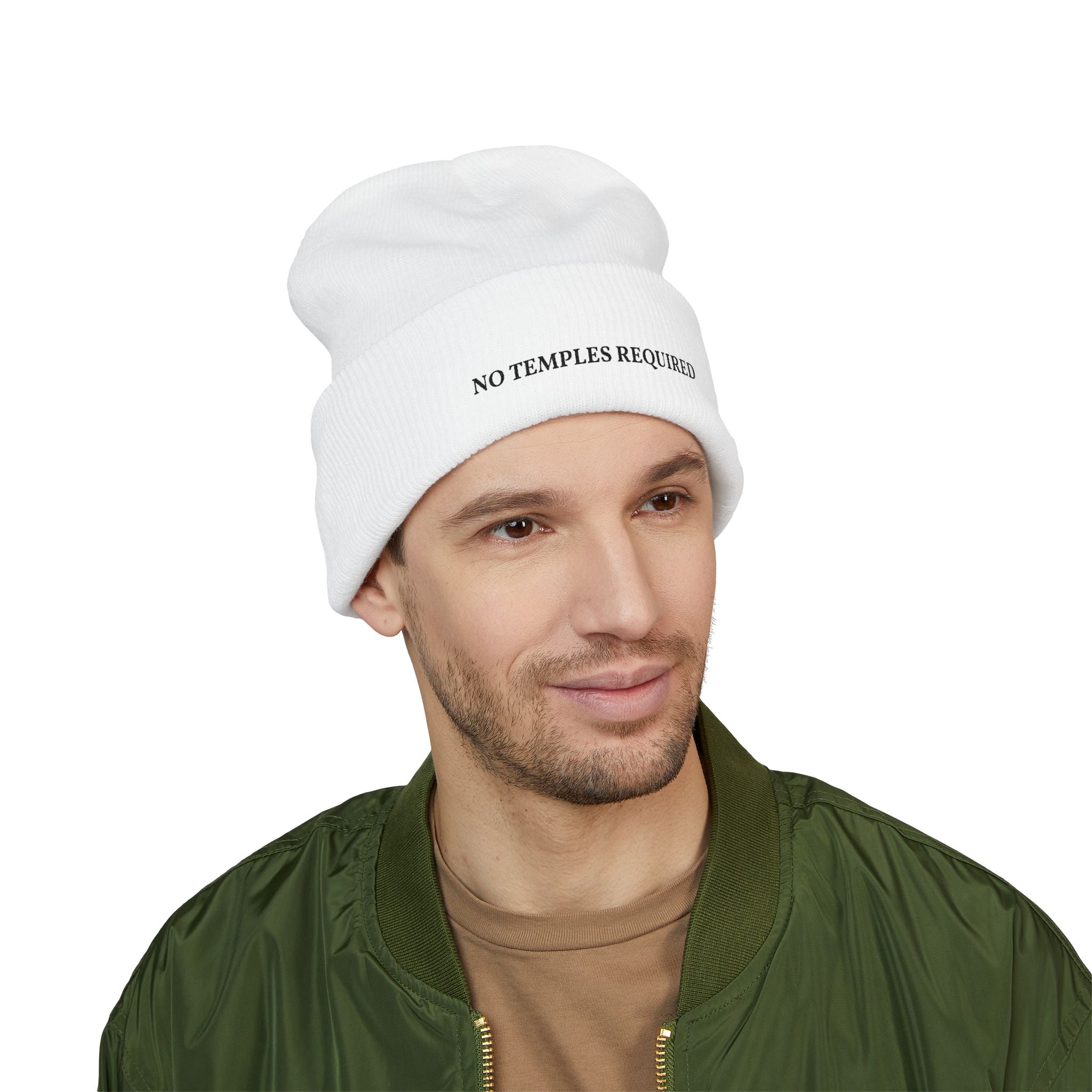 "No Temples Required" Embroidered Classic Cuffed Beanie