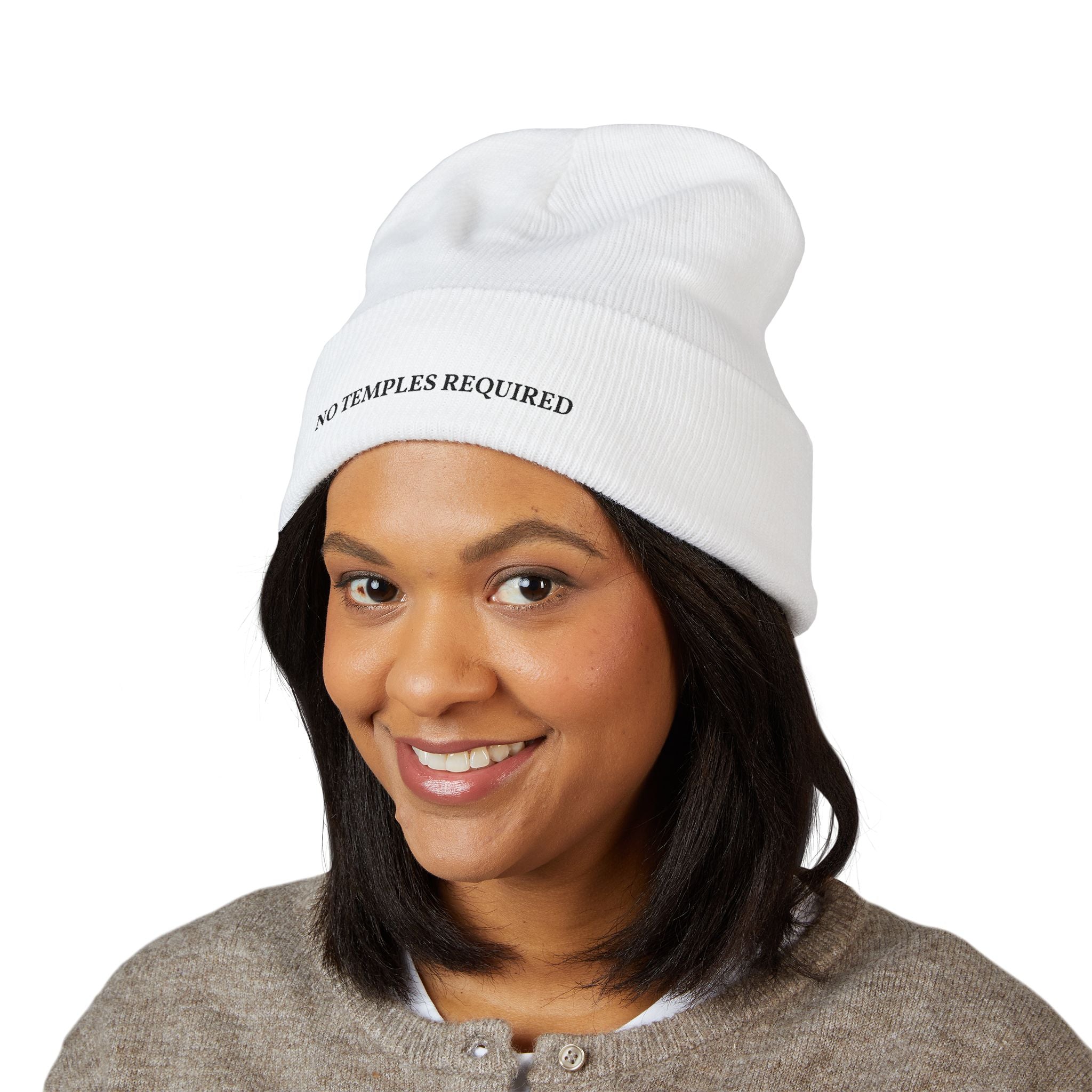 "No Temples Required" Embroidered Classic Cuffed Beanie