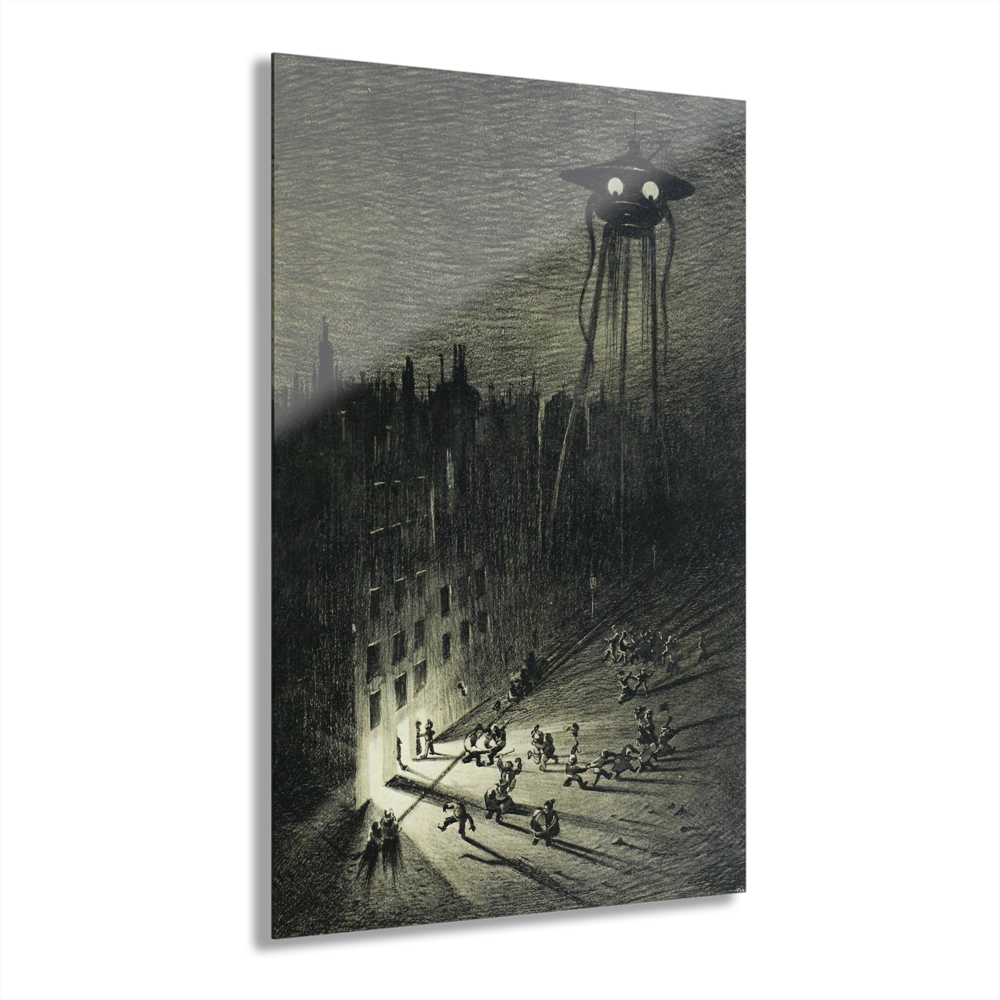 Acrylic Print - Vintage Sci‑Fi Cityscape with Tripod Invader