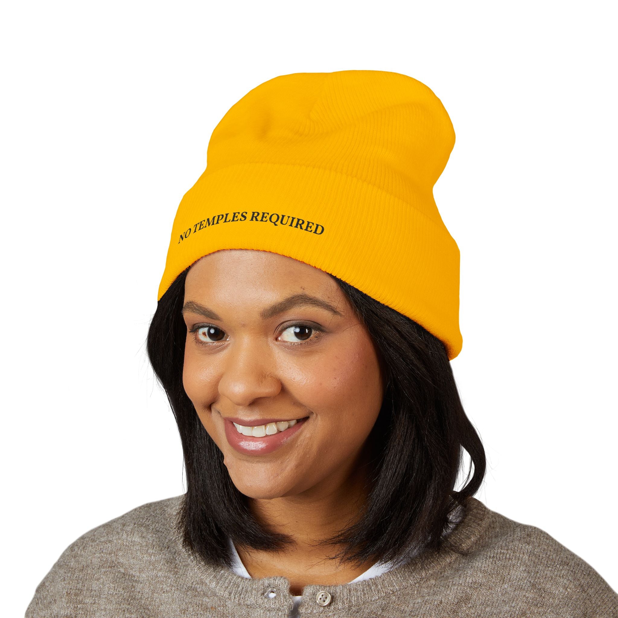 "No Temples Required" Embroidered Classic Cuffed Beanie