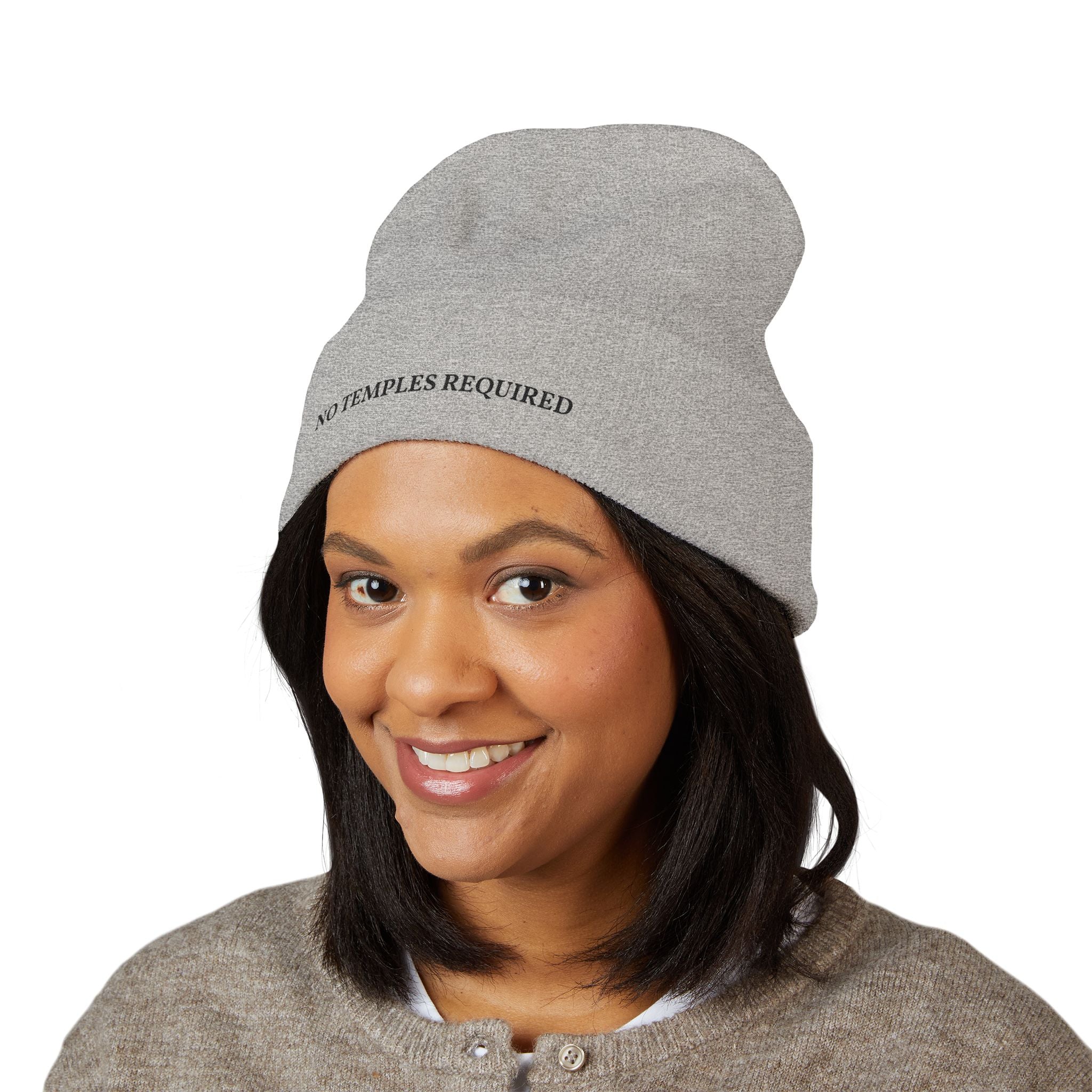"No Temples Required" Embroidered Classic Cuffed Beanie