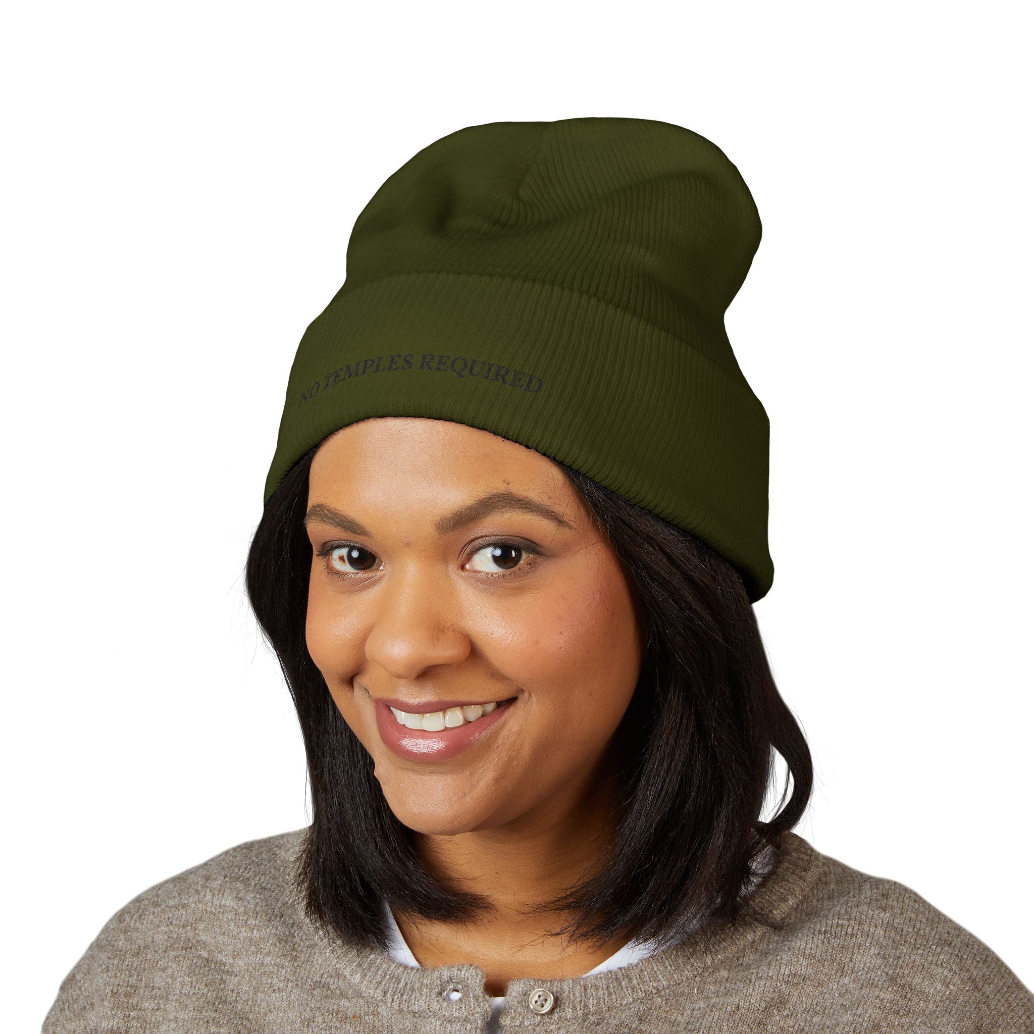 "No Temples Required" Embroidered Classic Cuffed Beanie