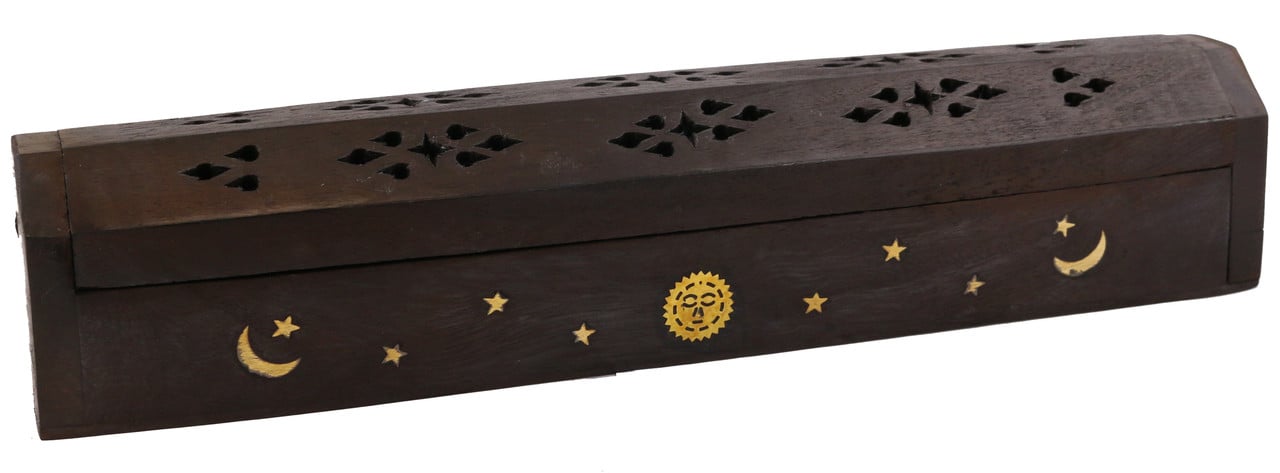 Sun & Moon Dark Wooden Incense Box