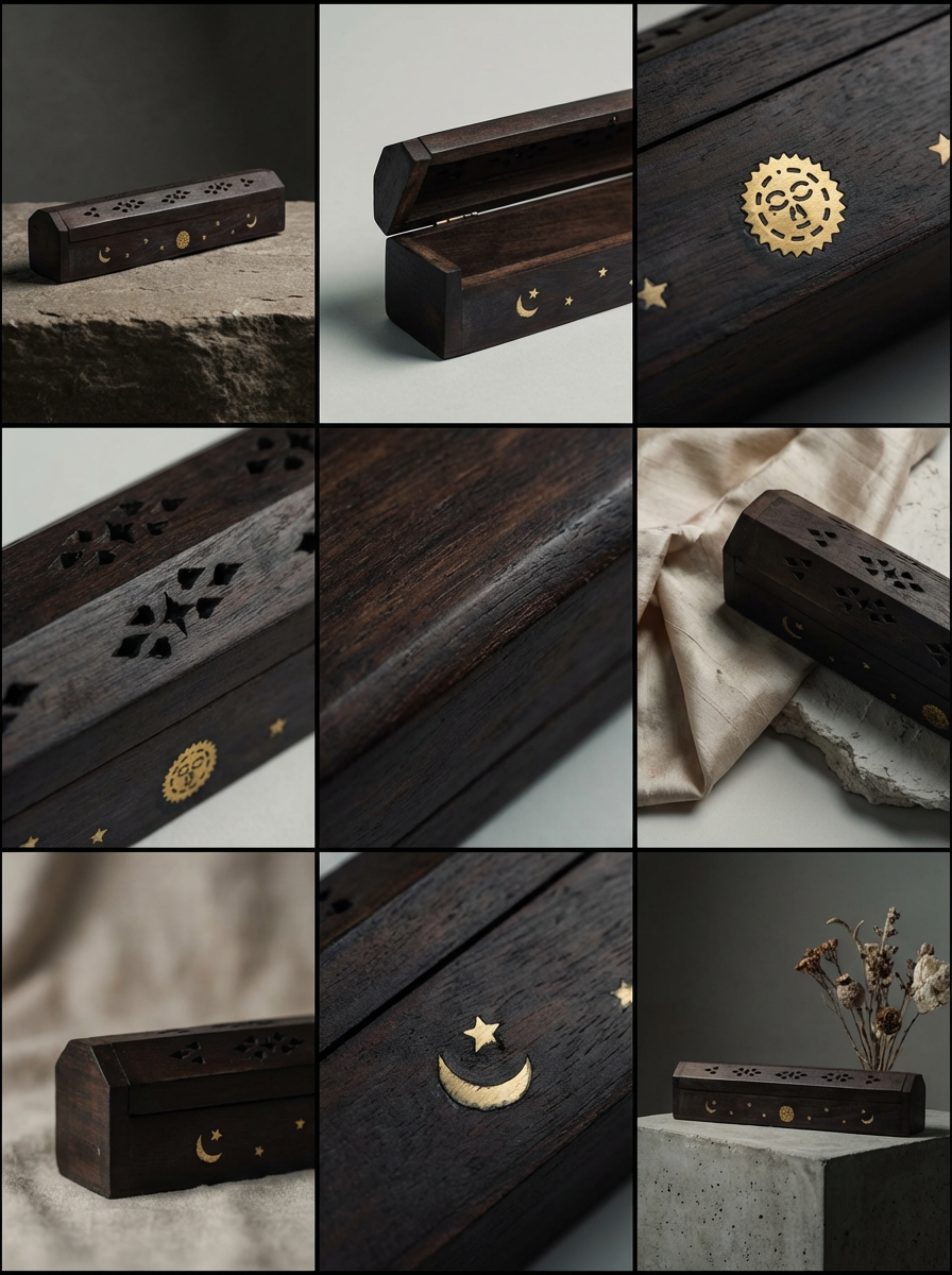 Sun & Moon Dark Wooden Incense Box